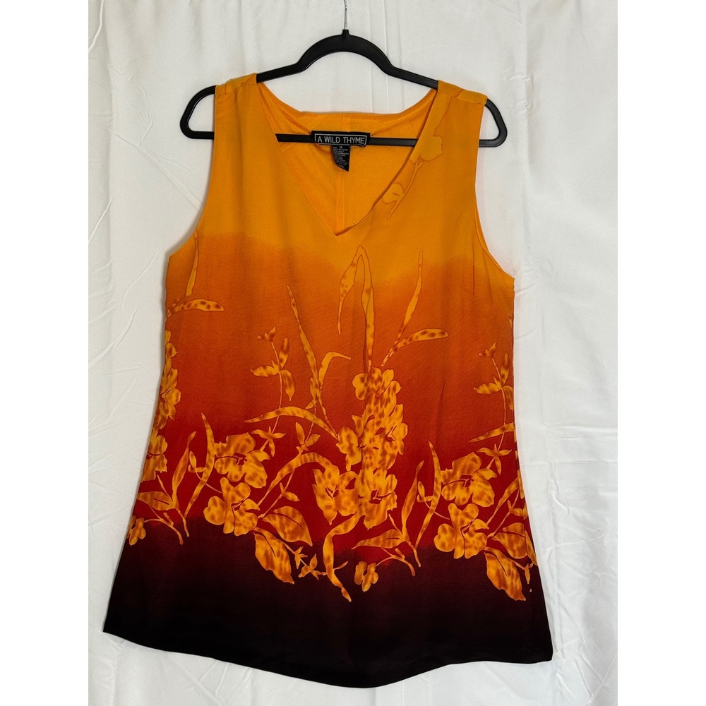 A WILD THYME Ombre Floral Tank Top Women Size 16 Orange Yellow‎ Red Sleeveless